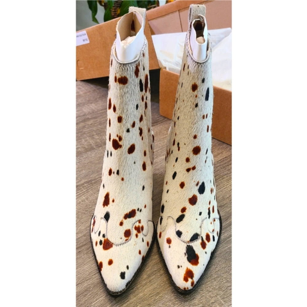 New Matisse Collins White Speckle Calf Hair Leather Boot 7.5 Western Boho Cowboy - Picture 13 of 15
